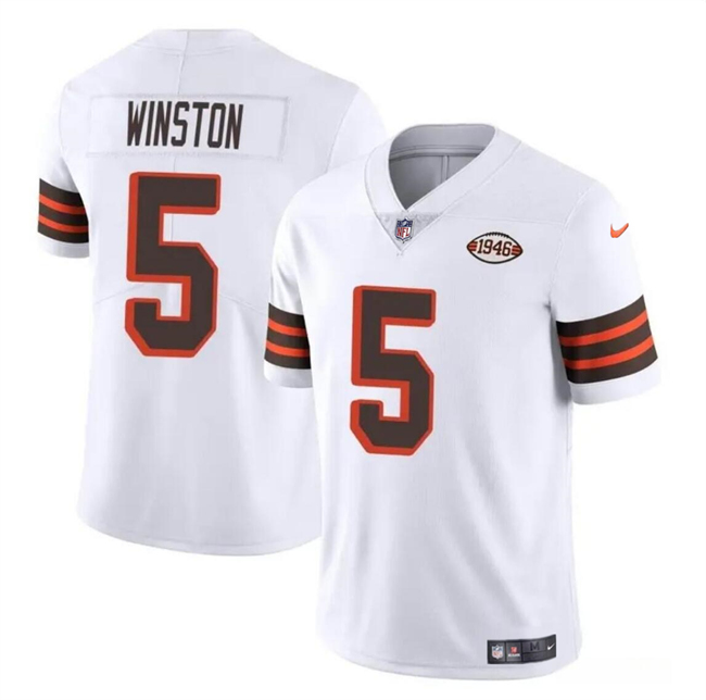 Men's Cleveland Browns #5 Jameis Winston White 1946 Collection Vapor Limited Stitched Football Jersey